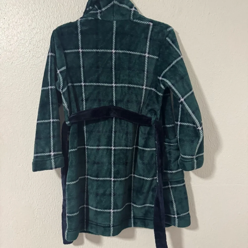 Tommy Hilfiger Boy's Small (6-7) Plush Robe Tie Belt Pockets Navy/Hunter EUC